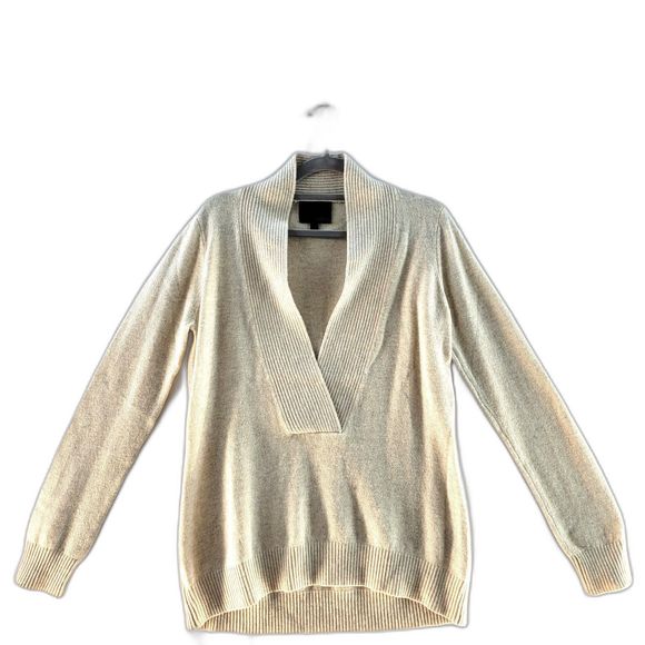 REVOLVE Intermix Cashmere & Wool Shawl Collar V Neck Interlay Oat Sweater $298 - Picture 1 of 11